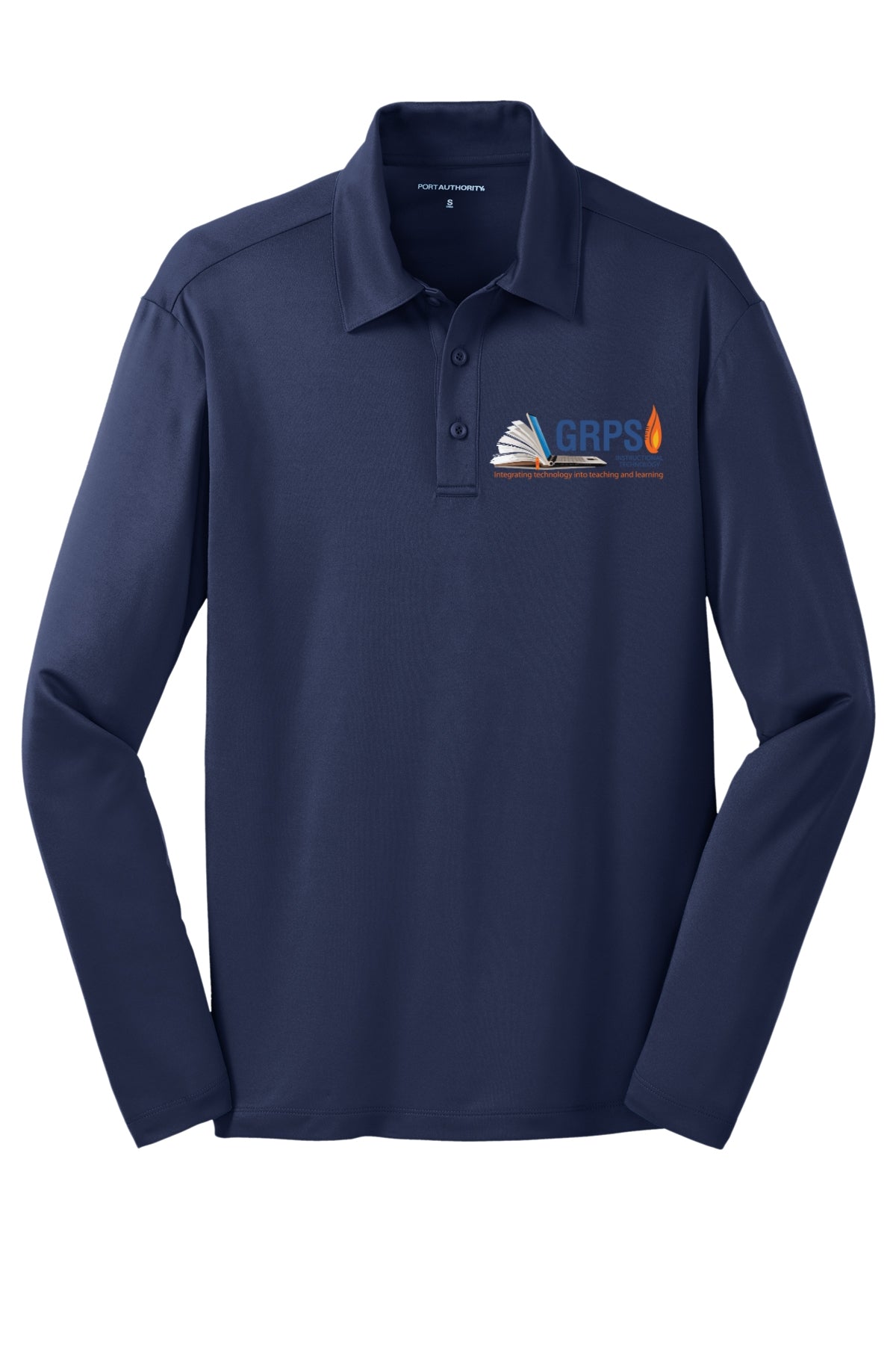 Instructional Technology Silk Touch™ Performance Long Sleeve Polo BLUE LOGO