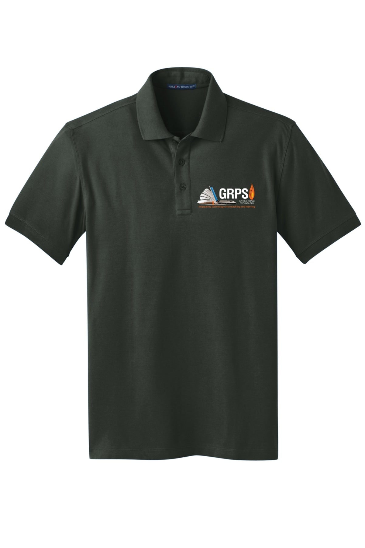 Instructional Technology MENS Stretch Pique Polo WHITE LOGO